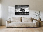 Backlit Oak Meadow landscape canvas print on the wall of a living room