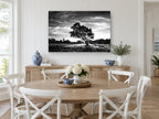 Backlit Oak Meadow landscape canvas print on the wall of a Hamptons dining room