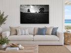 Backlit Pasture Oaks landscape canvas print on the wall of a beach house living room