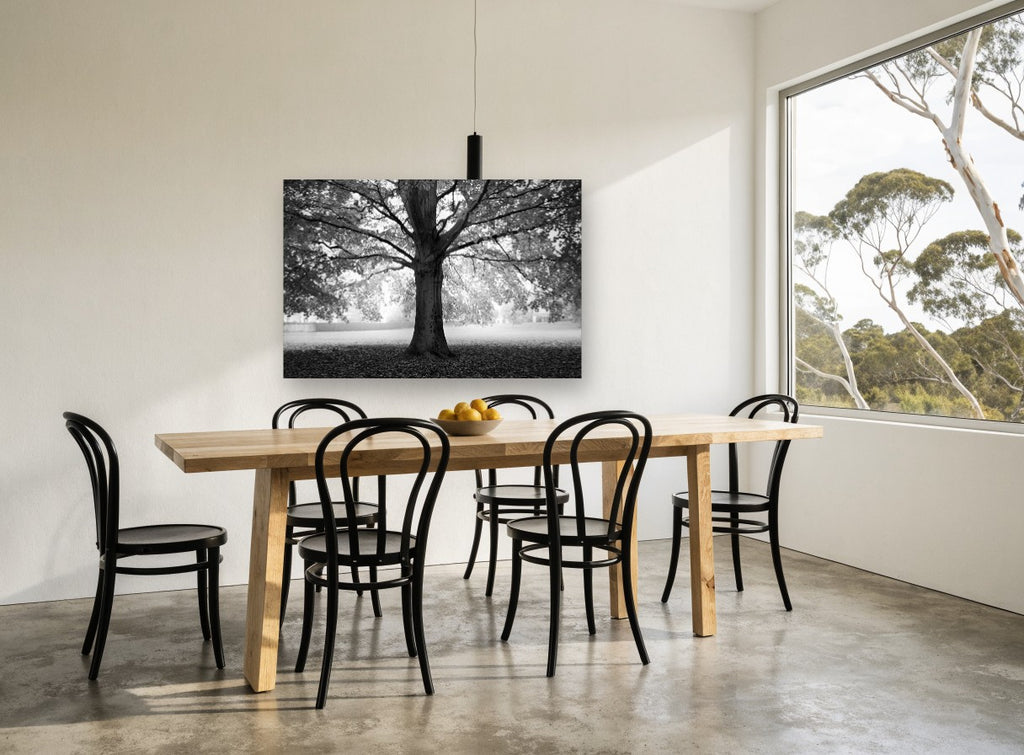 Beech Tree Canopy landscape canvas print on the wall of a dining room