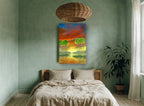 Ember Sky Birches landscape canvas print on the wall of a bedroom