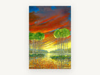 Ember Sky Birches, tall trees fiery sunset landscape, landscape canvas wall art print, front view