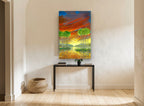 Ember Sky Birches landscape canvas print on the wall of a hallway