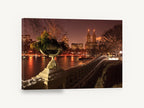 Bow Bridge After Snow, central park bow bridge winter night photograph, city canvas wall art print ready to hang