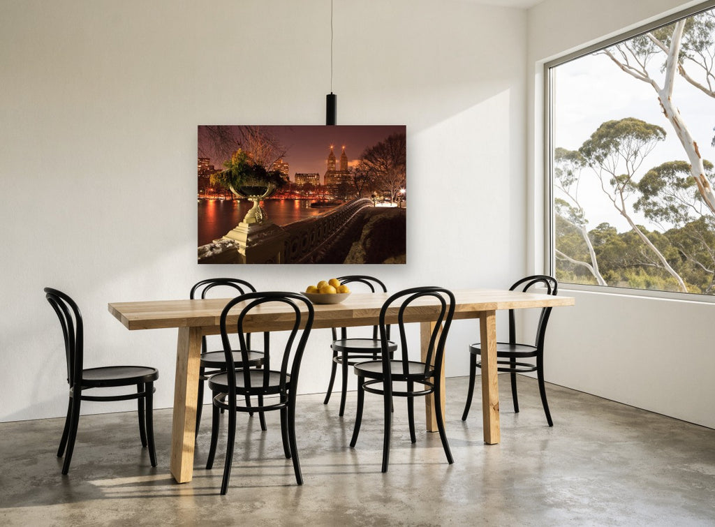 Bow Bridge After Snow city canvas print on the wall of a dining room