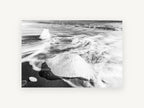 Ice on Black Sand, coastal canvas wall art print, front view