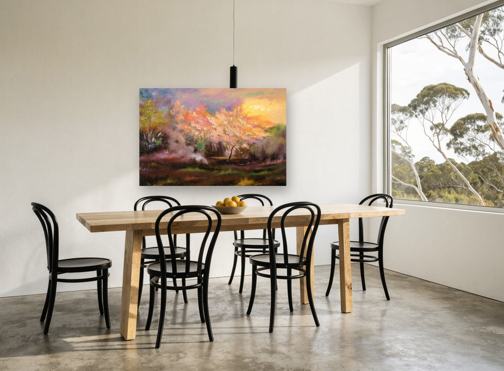 Blossom Glow Clearing landscape canvas print on the wall of a dining room