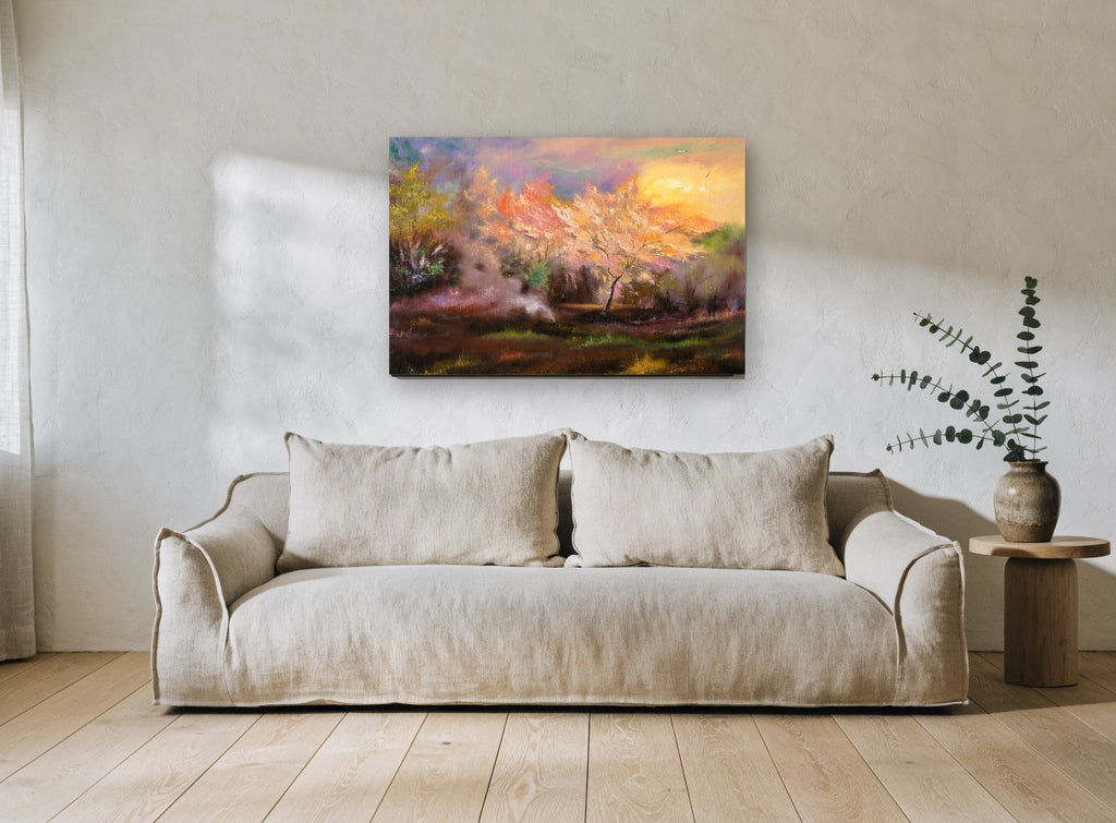 Blossom Glow Clearing landscape canvas print on the wall of a living room