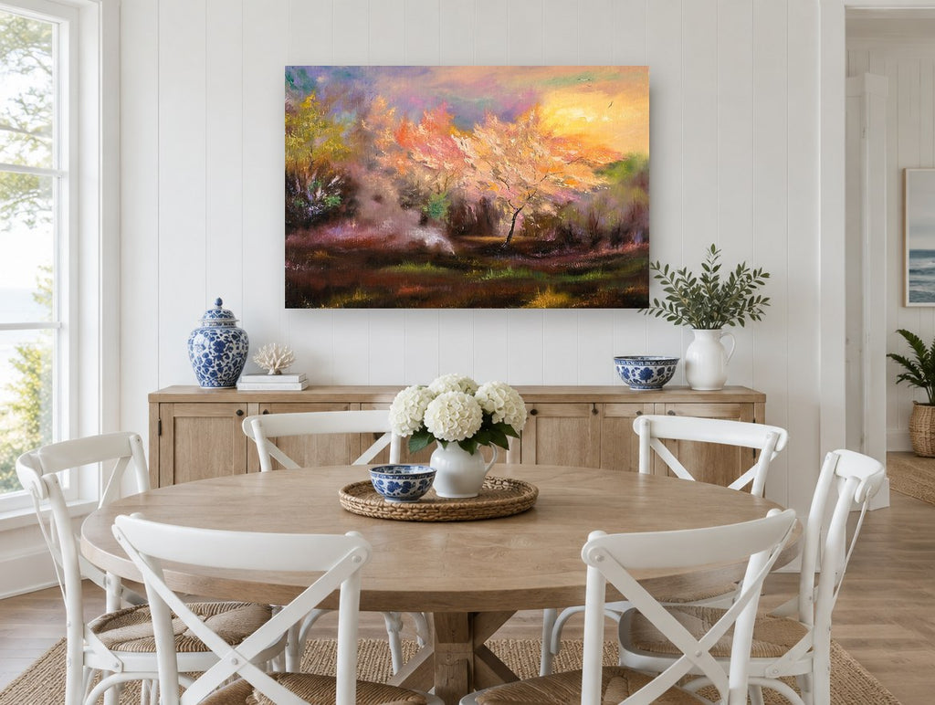 Blossom Glow Clearing landscape canvas print on the wall of a Hamptons dining room