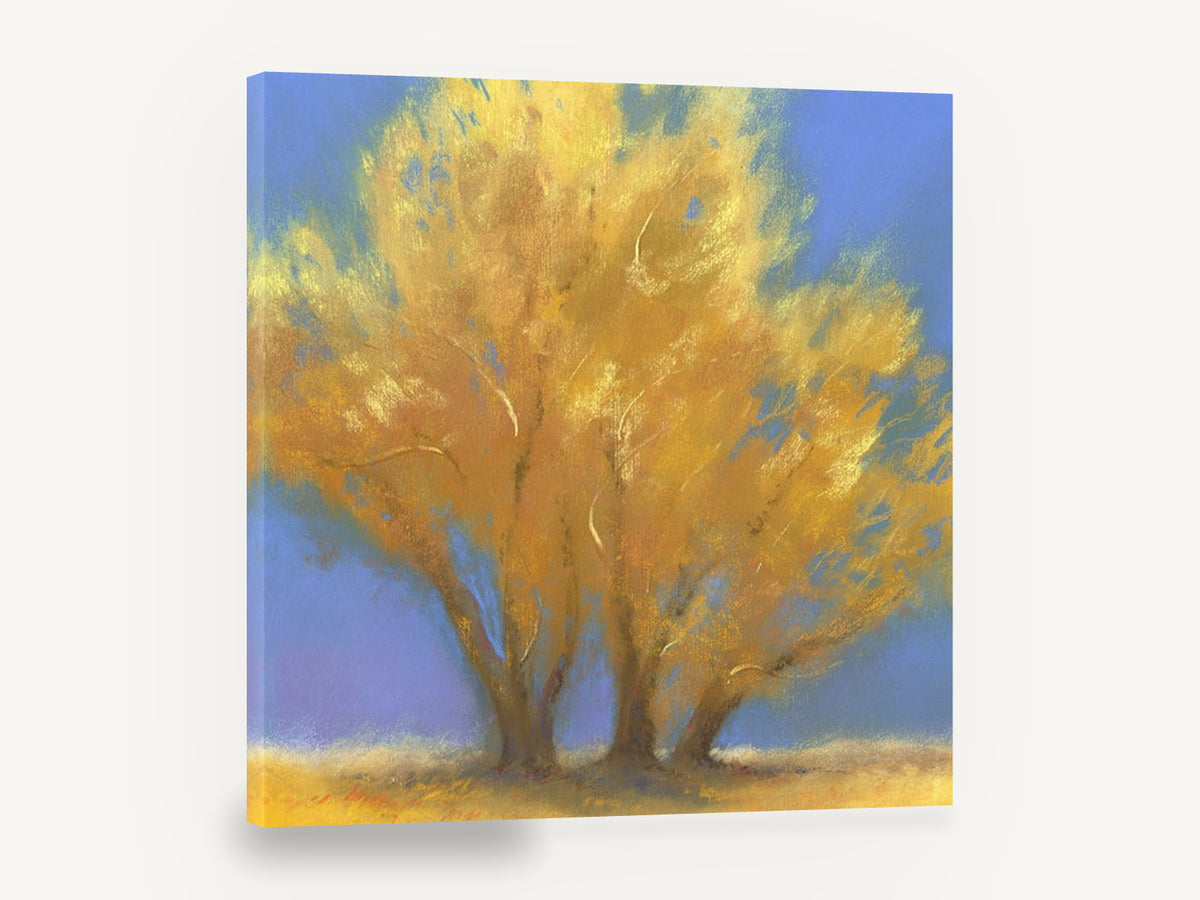 Golden Cottonwood Trio, golden autumn trees pastel artwork, landscape canvas wall art print ready to hang