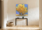 Golden Cottonwood Trio landscape canvas print on the wall of a hallway