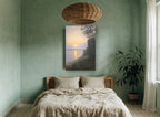 Hazy Dawn Shoreline landscape canvas print on the wall of a bedroom