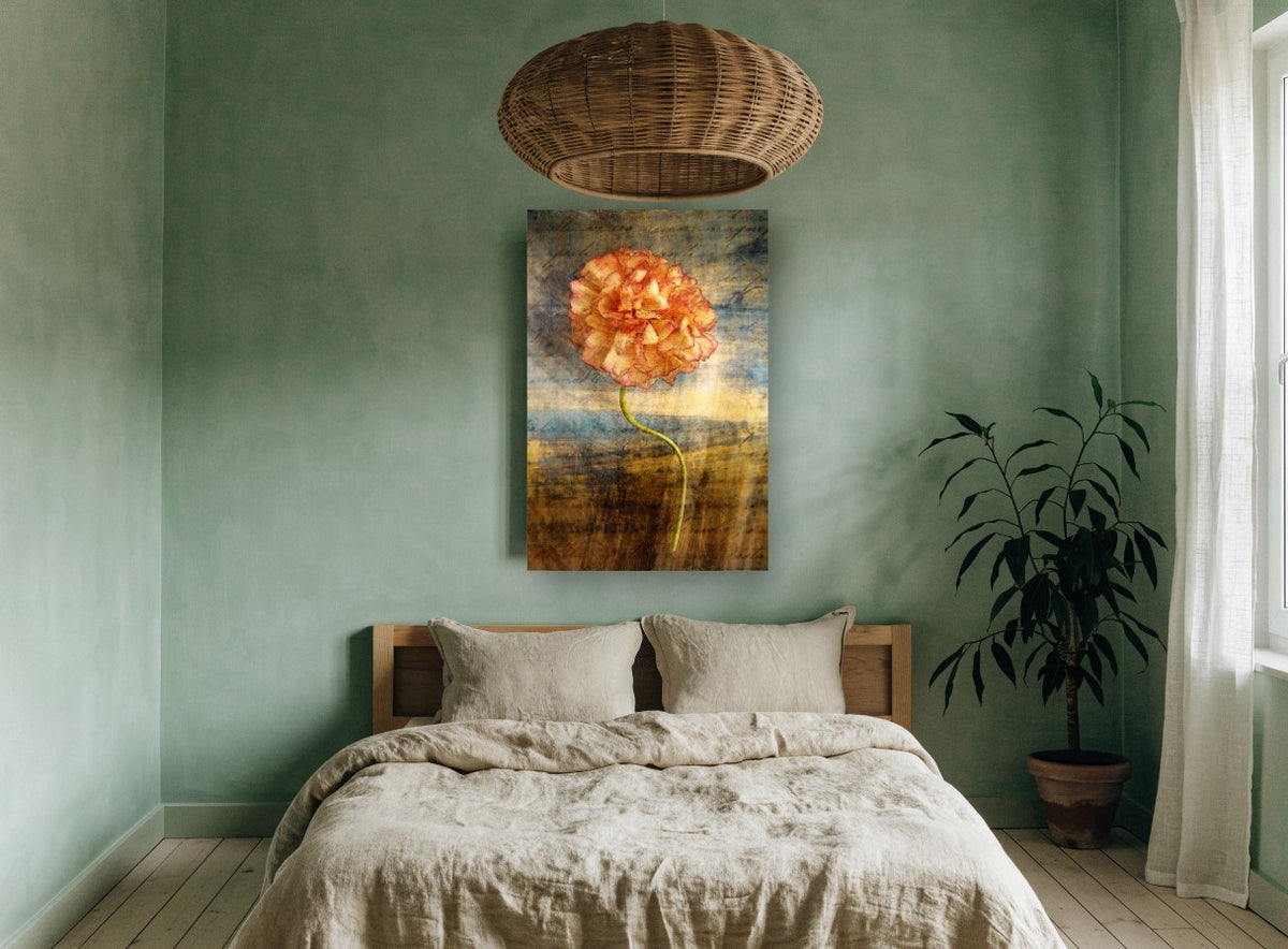 Script Ranunculus Stem floral canvas print on the wall of a bedroom