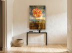 Script Ranunculus Stem floral canvas print on the wall of a hallway