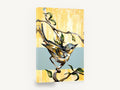 Warbler on Yellow Bands, warbler bird on branch contemporary painting, floral canvas wall art print ready to hang