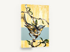 Warbler on Yellow Bands, warbler bird on branch contemporary painting, floral canvas wall art print ready to hang