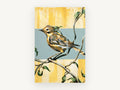 Yellow Warbler on Branch, floral canvas wall art print, front view