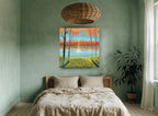 Autumn Lakeside Glow landscape canvas print on the wall of a bedroom