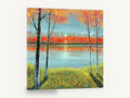 Autumn Lakeside Glow, autumn lake trees reflection landscape, landscape canvas wall art print ready to hang