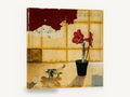Amaryllis and Toy Plane, red amaryllis still life collage, floral canvas wall art print ready to hang