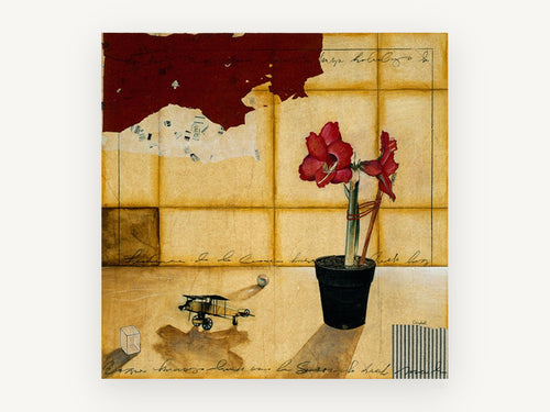 Amaryllis and Toy Plane, floral canvas wall art print, front view