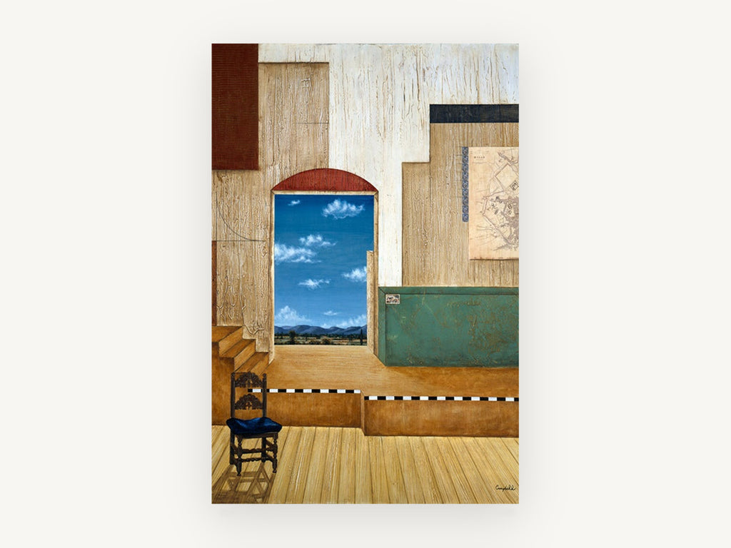 Doorway to Blue Hills, surreal interior doorway landscape view, landscape canvas wall art print, front view