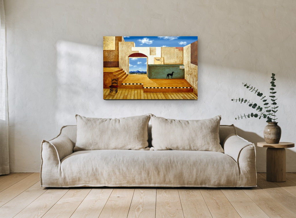 Greyhound Terrace Room landscape canvas print on the wall of a living room