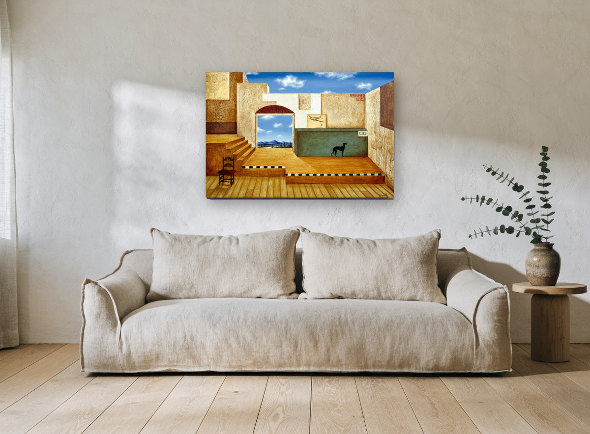 Greyhound Terrace Room landscape canvas print on the wall of a living room