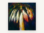 Midnight Palm Glow, colourful palm tree night painting, landscape canvas wall art print, front view