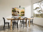 Golden Palm Lagoon coastal canvas print on the wall of a dining room