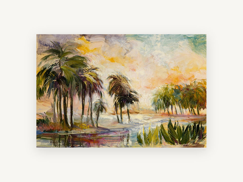 Golden Palm Lagoon, coastal canvas wall art print, front view