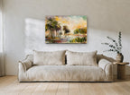 Golden Palm Lagoon coastal canvas print on the wall of a living room