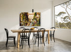 Courtyard Water Garden floral canvas print on the wall of a dining room