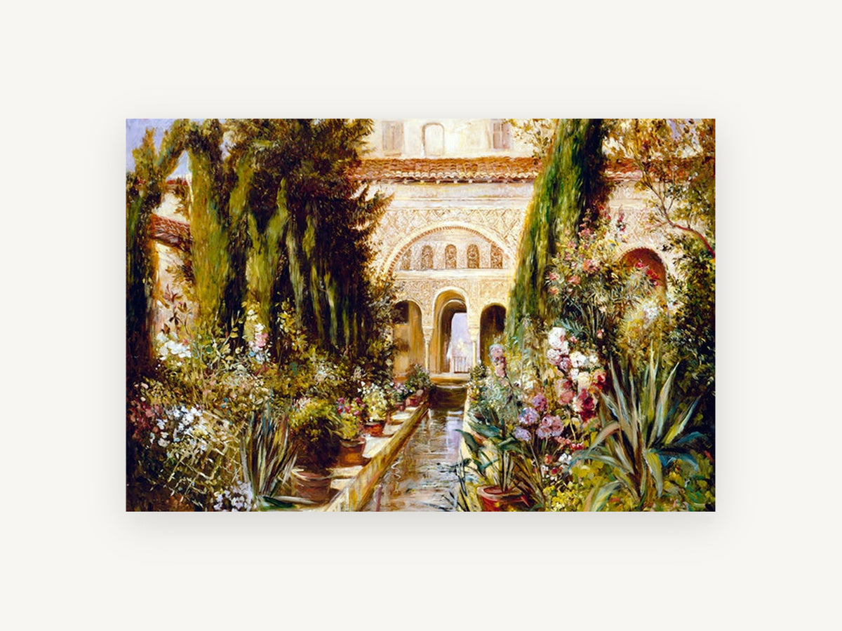 Courtyard Water Garden, floral canvas wall art print, front view