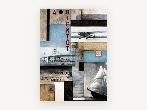 A Bientôt Travel Collage, vintage canvas wall art print, front view