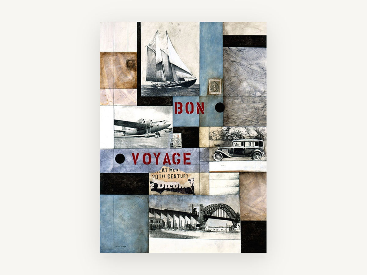 Bon Voyage Collage, vintage canvas wall art print, front view