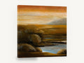 Amber Marsh Dusk, amber marshland sunset landscape painting, landscape canvas wall art print ready to hang