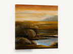 Amber Marsh Dusk, amber marshland sunset landscape painting, landscape canvas wall art print ready to hang
