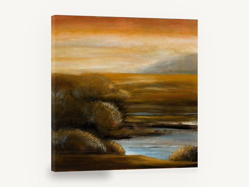 Amber Marsh Dusk, amber marshland sunset landscape painting, landscape canvas wall art print ready to hang