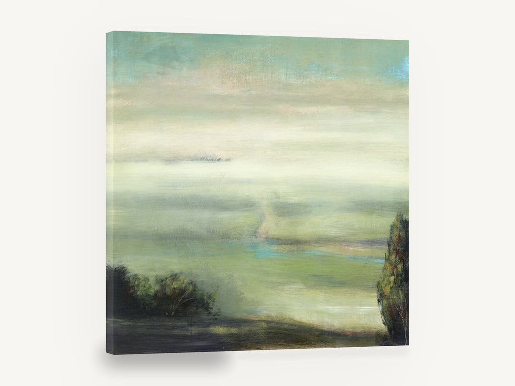 Valley Mist Green, misty green valley landscape painting, landscape canvas wall art print ready to hang