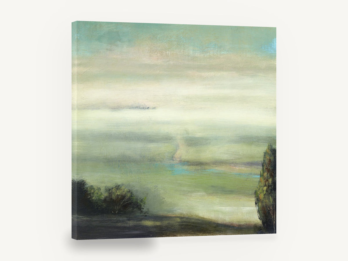 Valley Mist Green, misty green valley landscape painting, landscape canvas wall art print ready to hang