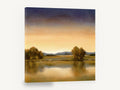 Amber Dusk Waterline, golden dusk lake landscape painting, landscape canvas wall art print ready to hang