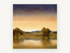 Amber Dusk Waterline, golden dusk lake landscape painting, landscape canvas wall art print, front view