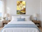 Golden Palm Shore coastal canvas print on the wall of a coastal bedroom