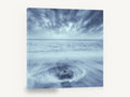 Stone in the Swirl, lone rock long exposure seascape photograph, coastal canvas wall art print ready to hang