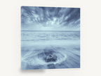 Stone in the Swirl, lone rock long exposure seascape photograph, coastal canvas wall art print ready to hang