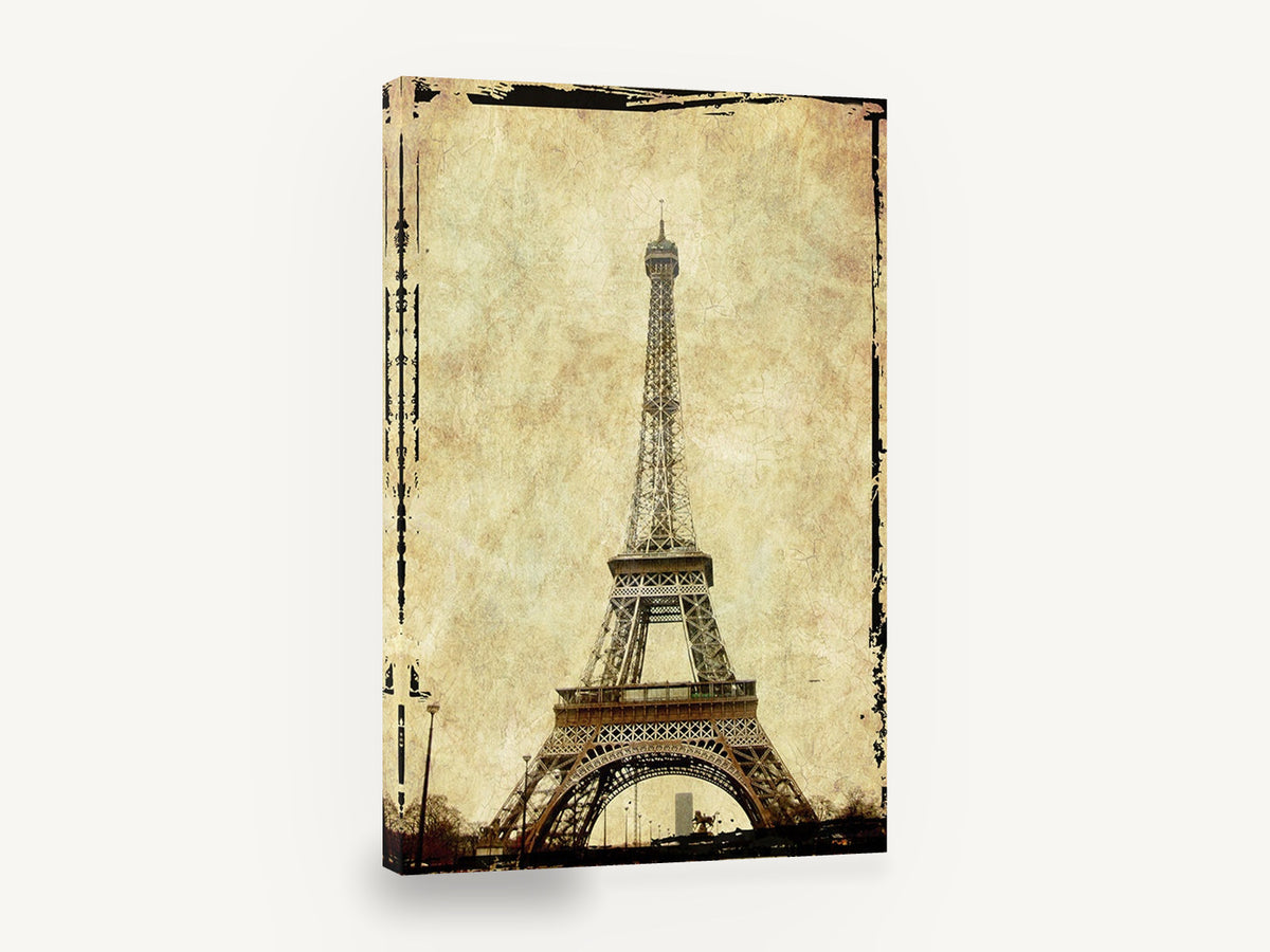 Cracked Parchment Eiffel, vintage eiffel tower paris, city canvas wall art print ready to hang