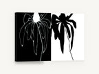 Flower Positive Negative, black and white coneflower silhouette diptych, floral canvas wall art print ready to hang