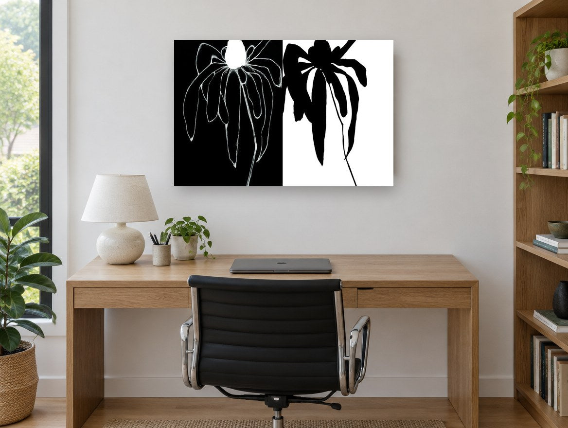 Flower Positive Negative floral canvas print on the wall of a study