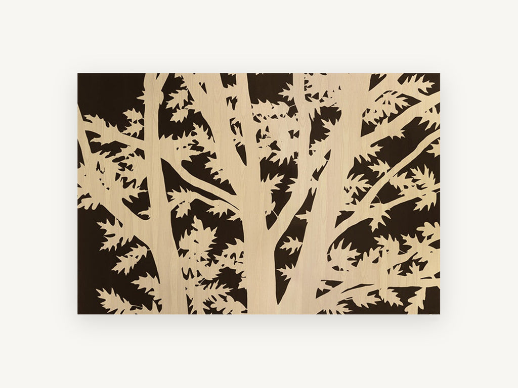 Oak Branch Silhouette, floral canvas wall art print, front view